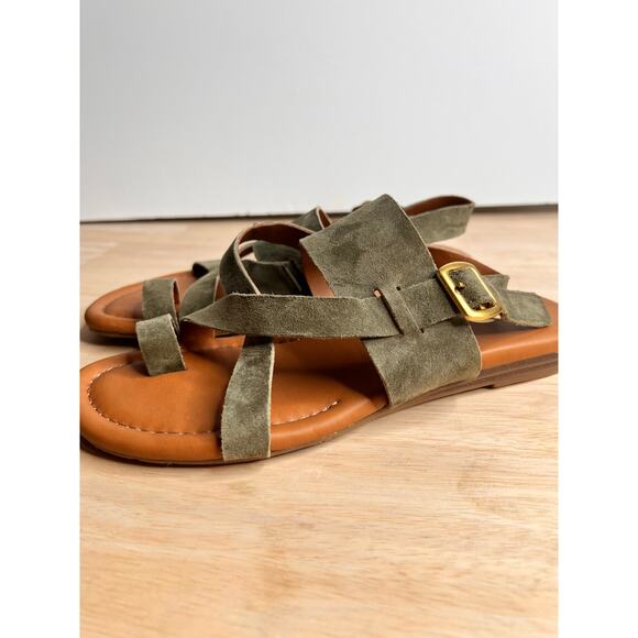 Franco Sarto Gia Suede Slip On Flat Strappy Sandals Green Women's Size 6.5 NWT - Picture 4 of 8